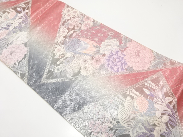 JAPANESE KIMONO / ANTIQUE FUKURO OBI / SILK / WOVEN PEACOCK